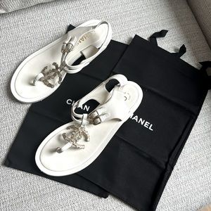 Chanel Ivory Lambskin Thong Sandals - Size 38